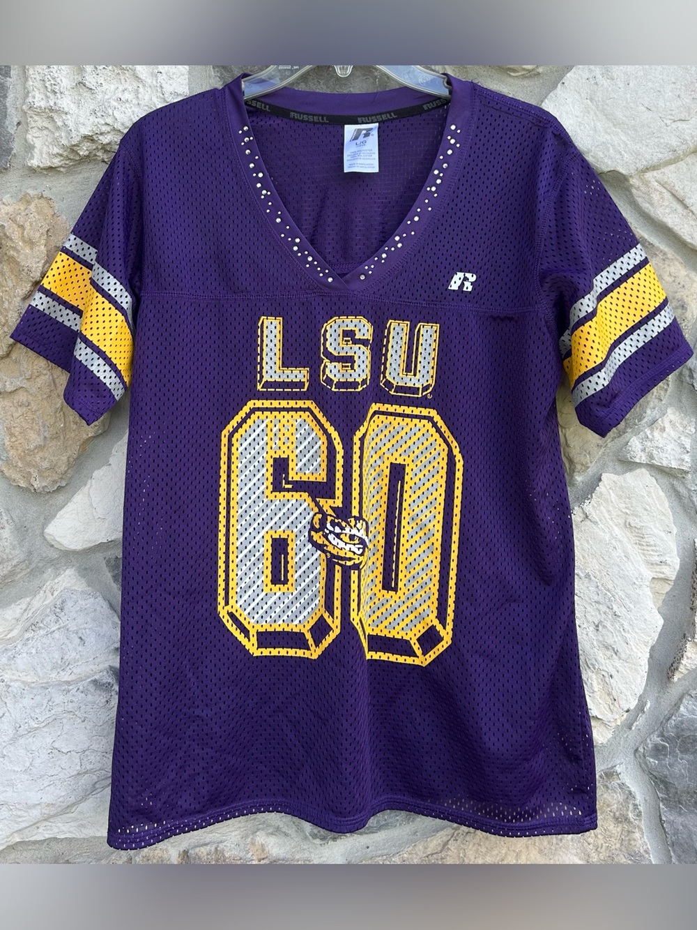 Womens LSU Football Jersey LG Rhinestone Bling Gameday Outfit Mesh Collegiate